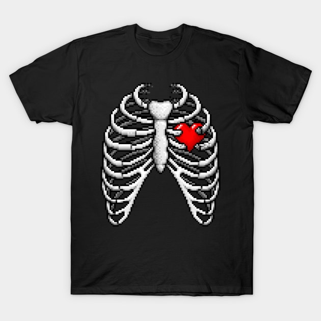 Retro at Heart - Pixel art ribcage T-Shirt by GEEKsomniac